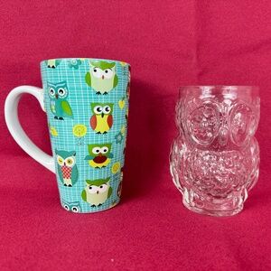 Owl Glass and Owl Coffee Mug Set